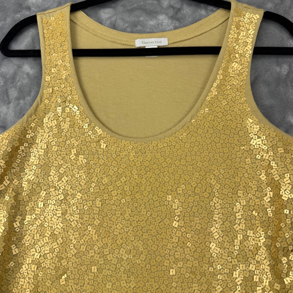 Garnet Hill Womens Small Gold Sequin Tank  Mustard Yellow Sleeveless Scoop Neck - Picture 13 of 14